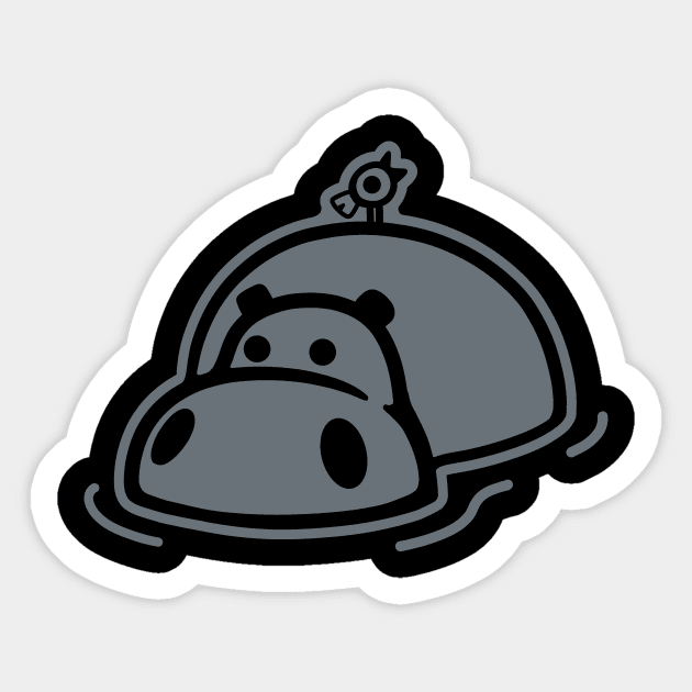 A hippo and a bird chilling out in a pond  in grey ink Sticker by croquis design